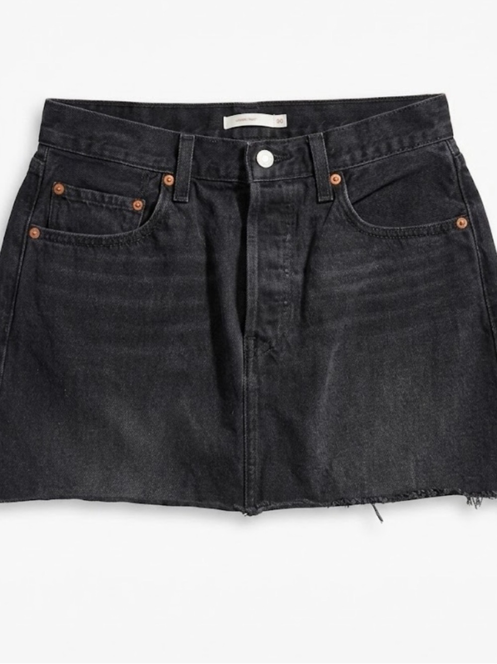 Levi Strauss Icon Skirt W30 Black Denim Button Basic Distressed Edge Summer Cute